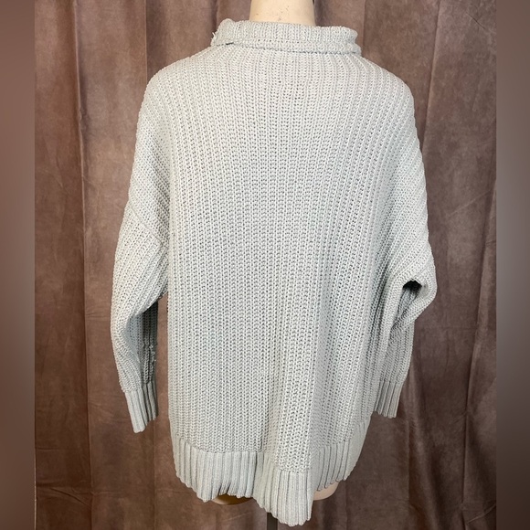 Aerie Light Blue Oversized Cowl Neck Chunky Knit Sweater- Size Small - Picture 3 of 10